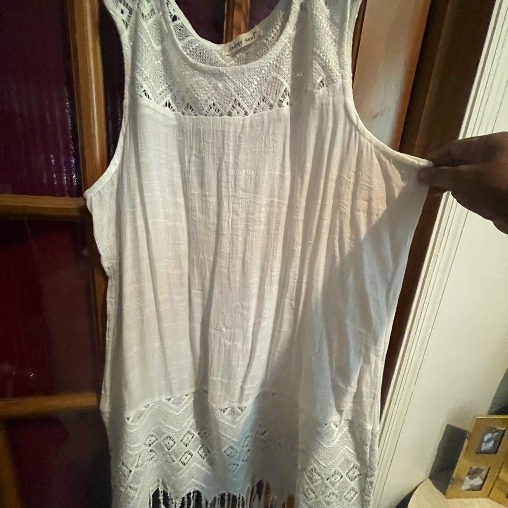 #45 Indingo Soul Elegant White Crochet Sleeveless Dress